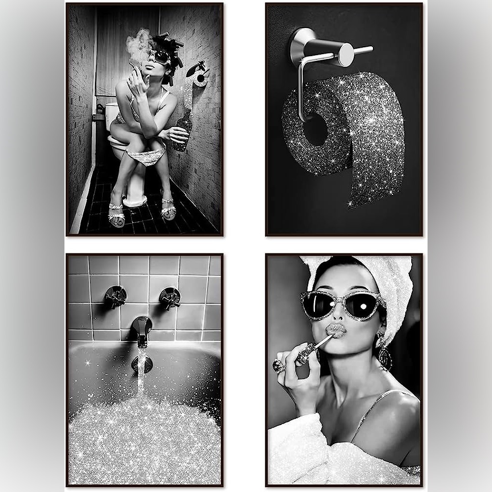 Bathroom Decor Wall Art Prints Glam Glitter Tissue Bathroom Artwork